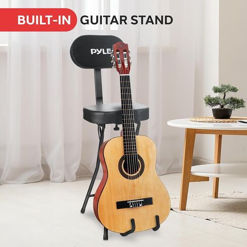 Pyle Seat with Padded Cushion-Heavy-Duty Ergonomic Backrest w/Fold Stand, Foot Rest, Collapsible Design, Holds Acoustic, Electric & Bass Guitars, 300 Lbs Max Load Capacity PYG60 in Saudi Arabia
