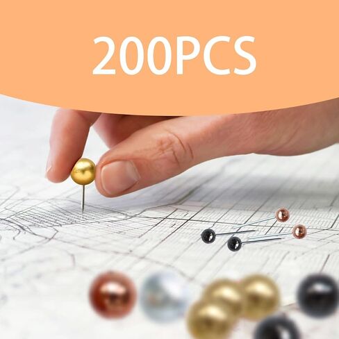 200 Pieces Map Push Pins, Small Round Head Marking Pins, Round Head Push Pin with Point Retro Metallic Color Beads Head Marking Pin (Gold) in Saudi Arabia