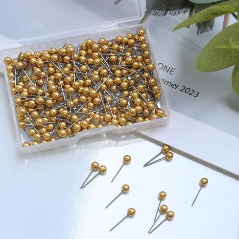 200 Pieces Map Push Pins, Small Round Head Marking Pins, Round Head Push Pin with Point Retro Metallic Color Beads Head Marking Pin (Gold) in Saudi Arabia
