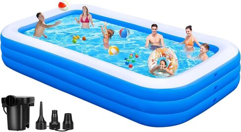 Large Inflatable Pool with Pump for Adults - 130'' x 72'' x 22'', Extra Large Thickened 0.6mm Blow Up Pool for Family, Oversize Swimming Pool for Water Party Backyard Lawn Outdoor Summer in Saudi Arabia