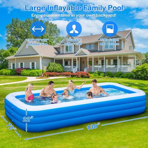 Large Inflatable Pool with Pump for Adults - 130'' x 72'' x 22'', Extra Large Thickened 0.6mm Blow Up Pool for Family, Oversize Swimming Pool for Water Party Backyard Lawn Outdoor Summer in Saudi Arabia