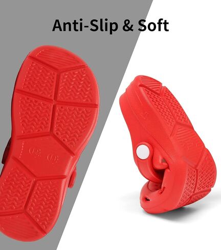 أحذية مائية للأطفال الصغار من الأولاد والبنات، أحذية مائية سهلة الارتداء، صنادل للأطفال للاستخدام الداخلي والخارجي باللون الأحمر للأطفال الصغار من سن 10 إلى 11 عامًا in Kuwait