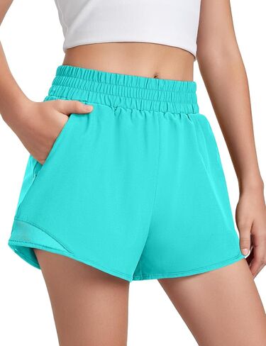 Girls Athletic Shorts with Liner Quick Dry Running Soccer Shorts with Zip Pockets for Kids Active Sports Volleyball in Kuwait