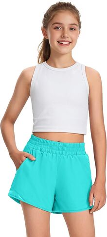 Girls Athletic Shorts with Liner Quick Dry Running Soccer Shorts with Zip Pockets for Kids Active Sports Volleyball in Kuwait