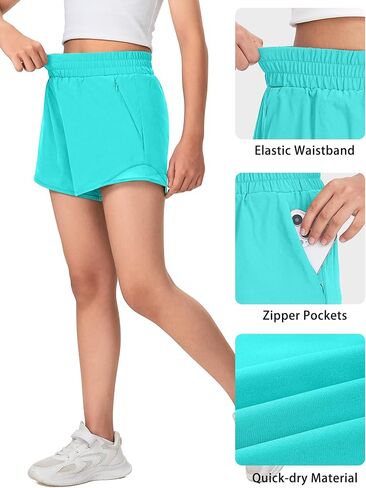 Girls Athletic Shorts with Liner Quick Dry Running Soccer Shorts with Zip Pockets for Kids Active Sports Volleyball in Kuwait
