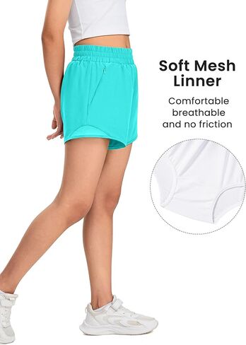 Girls Athletic Shorts with Liner Quick Dry Running Soccer Shorts with Zip Pockets for Kids Active Sports Volleyball in Kuwait