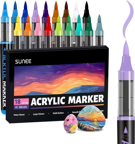 SUNEE 72 Colors Acrylic Paint Markers, 36 Pack Brush Tip Paint Pens with Automatic Ink Control System, Coloring Markers for Metal, Rock, Ceramic, Wood, Canvas, Glass, DIY Crafts Art Supplies Kit in Kuwait