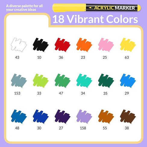 SUNEE 72 Colors Acrylic Paint Markers, 36 Pack Brush Tip Paint Pens with Automatic Ink Control System, Coloring Markers for Metal, Rock, Ceramic, Wood, Canvas, Glass, DIY Crafts Art Supplies Kit in Kuwait