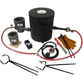 16KG/35LBS Propane Smelting Furnace Kits with Double Forge Burners, Foundry Casting Furnace with Crucibles(16KG&6KG) and Large Crucible Tongs for Melting Metals Recycled Gold Copper Aluminum