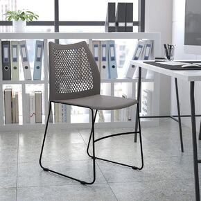 EMMA + OLIVER Home and Office Black Sled Base Stack Chair with Air-Vent Back - Guest Chair