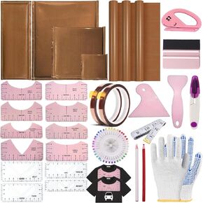 Heat Press Pillow Bundle Tools Kit Include 4 Heat Pressing Transfer Pillow Mat 3 Pack Teflon Sheet for Heat Press 2 Rolls Heat Resistant Tape 12 Different Size T Shirt Guide Ruler