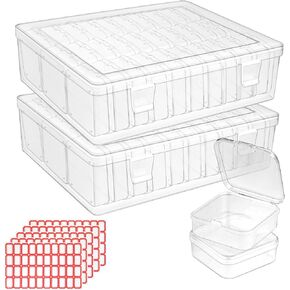 62Pcs Small Bead Organizer Box, Clear Plastic Storage Cases, Mini Transparent Bead Storage Containers with 200Pcs Stickers for Beads Jewelry Craft Earring Ornament
