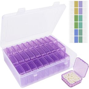 Cosics Bead Storage Containers, Plastic Bead Organizer Case with 30 Small Storage Case for Small Projects, Jewelry Kit, DIY Craft Supply, Stickers, False Nails, Hardware, Seeds, Purple