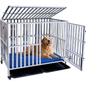 Collapsible Stainless Steel Heavy Duty Dog Cage Metal Kennel for Medium and Large Dogs,Easy to Install and Clean (49.2" L x 37.4" W x 41.4" H)
