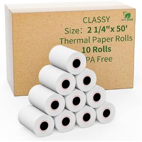 2 1/4" x 50' feet Thermal Paper, POS Cash Register Receipt Rolls,10 Rolls Receipt Paper, Fits All POS Cash Registers