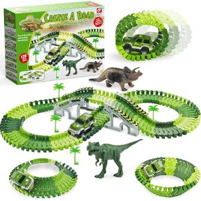 Dinosaur Toys, Create A Dinosaur World Road Race, Flexible Dinosaur Track Toys Set， Birthday Gifts for 3 4 5 6 Year & Up Old Boy Girls