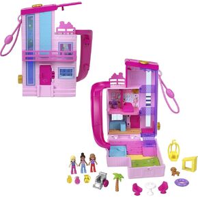 Barbie Polly Pocket Dreamhouse Compact, Dollhouse Playset with 3 Micro Dolls, 1 Puppy, 11 Accessories, Elevator & Pool