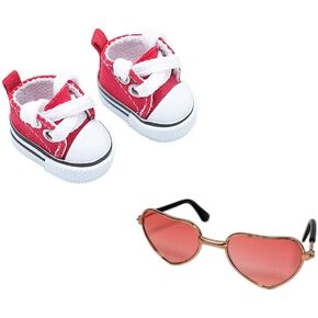 مناسبة لمجموعة ملحقات ملابس الدمية التي تبلغ مساحتها 17 سم ، وأحذية قماش الدانتيل مع النظارات ، وملحقات الملابس (أسود) in Kuwait