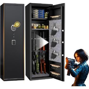 8-12 Fingerprint Gun Safe for Rifles and Pistols,No Assembly Required,Gun Safes for Rifle and Password Lock, Gun Cabinet for Home with Adjustable Shelves