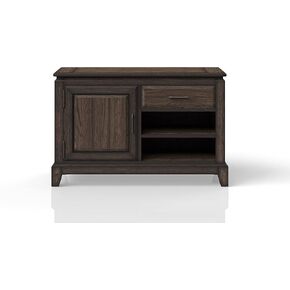 Chocolate Office Storage Credenza, Solid Wood and MDF, 47W x 20D x 30.75H inches, Traditional Design, 2 Storage Shelves with Drawer