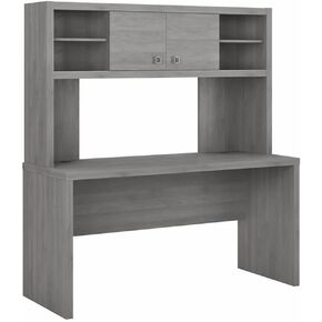 Pemberly Row 60W Credenza Desk with Hutch in Modern Gray-Engineered Wood