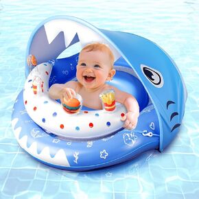 Baby Pool Float with UPF50+ Sun Protection Canopy and Toy Play Console for Infant, Toddler, Adjustable Safety Seat for 3-36 Months, Summer Gift, Pool, Bathtub, Beach