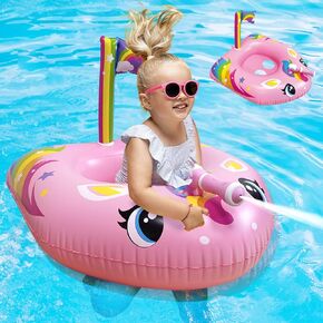 Kids Pool Float with Water Gun,Inflatable Pool Floatie Toys,Space Travel Design with Rocket Spaceman Planet Star,Swimming Beach Party Raft,Summer Fun Ride-On Floaties,Battle Games for Boys Aged 3-8