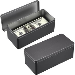 Hipiwe Metal Cash Box Black Money Holder Rectangular Cash Tin Box with Lid Empty Currency Storage Container for Coin Bill Dollar Stamp Jewelry Organizer