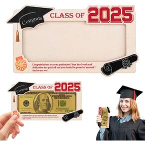 1 Pcs 2025 Wooden Grad Card Cash Box, Graduation Money Holder, Class of 2025 Envelope Wallet Gifts for Graduates (No cash included)
