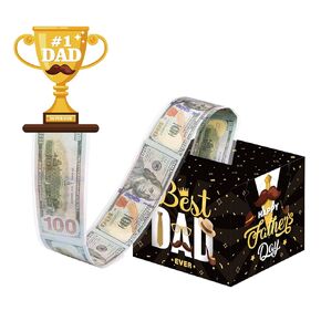 YQUQWN Fathers Day Money Box for Cash Gift Pull Best Dad Ever Surprise Boxes Happy Fathers Day Card and 100 PCS Transparent Bags for Dad Money Boxes Ideas for Daddy