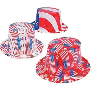 Fun Express 24" Patriotic Red, White, & Blue American Flag Plastic Hats - 12 Pc. - Great For 4th of July, Memorial Day and Veteran's Day Celebrations