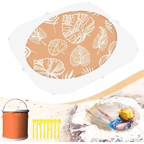 Baby Beach Pool, 2-in-1 Waterproof Beach Blanket & Kiddie Pool, 6.5 x 6.5 Feet Portable & Foldable Baby Pool for Beach w/Collapsible Water Bucket, Stakes, Easy to Set Up & Clean (Terracotta) in Saudi Arabia