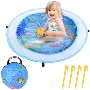 Pop up Baby Beach Pool, Dia 39" Portable Kids Puddle Pool Toddler Sand Pit Paddling Pools Blue Cartoon Childs Kiddie Beach Play Pools with Water Bag and Stake for Boys Girls Outdoor Camping Traveling