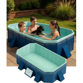 Foldable Swimming Pool for Kids Adults - Non-Inflatable Kiddie Pools for Backyard Garden Outdoor Folding Collapsible Above Ground Dog Pool 100" X 65" X 21"