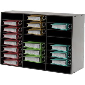 24 Compartments Literature Organizer with Adjustable Shelves Desktop File Sorter Mail Center Paper Storage Cabinet Home & Office Mailbox School Classroom Keepers (White 24 Slots)