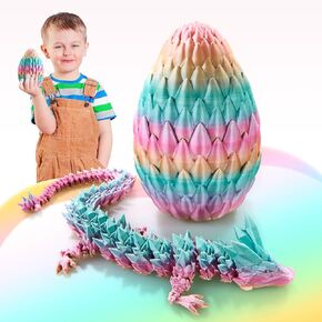 3D Printed Dragon Egg with Dragon Inside, Fidget Toy,Stuff Fun Gift, Decor for Home Office Car Desk, Gifts for Kids, Classroom Rewards（Rainbow8inch