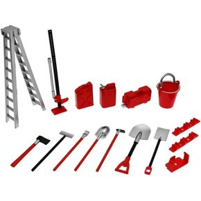 13pcs Fire Extinguisher Shovel Fuel Tank Sand Ladder Hammer Accessories Compatible with 1/12 1/16 RC Car Models C14 C24 MN MN99S FY003(RED)