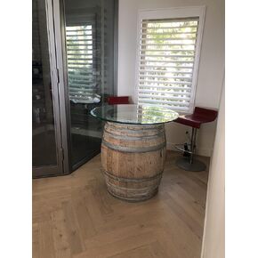 Used Wine Barrel Table With Glasstop