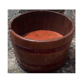 Decorative Half Wine Barrel Table With Glasstop (Red)