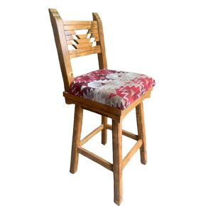 High Quality Southwestern Styled Ronquillo Barstool (No Swivel). Unique Chair for Kitchen, Bar. Wooden and Upholstered.