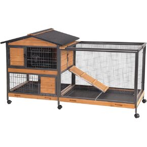Rabbit Hutch Bunny Cage Strong Iron Frame Rabbit Cage Indoor and Outdoor Chicken Coop with Casters Waterproof Roof, Great for Rabbit,Bunny,Guinea Pig,Chickens.