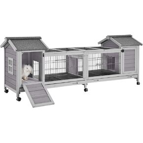 GUTINNEEN Rabbit Hutch Indoor Outdoor Bunny Cage Upgrade Large Space for Rabbit,Guinea Pig,Bunny and Other Small Animals,On Wheels Move Easily.