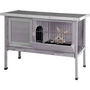 GUTINNEEN Guinea Pig Cage Indoor Wooden Rabbit Hutch with Metal Floor Grid and Removable Tray for Easy Cleaning, Bunny Cages Outdoor Waterproof Roof and Elevated Legs