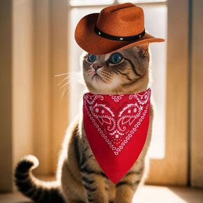 Cowboy Costumes for Cats & Puppies, Cowboy Hat with Scarf PC303-4