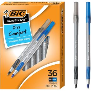 BIC Round Stic Grip Xtra Comfort Assorted Colors Ballpoint Pens, Medium Point (1.2mm), 36-Count Pack, Perfect for Writing with Superb Control