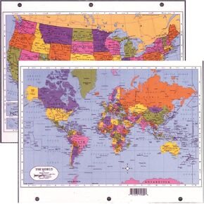 Painless Learning Two Sided Laminated 8 1/2" X 11" UNITED STATES/WORLD MAP Divider for 3-Ring Binders