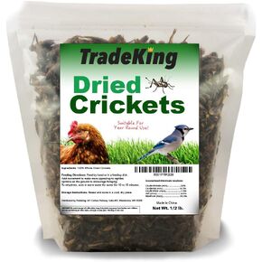 Natural Dried Crickets, Food for Bearded Dragons, Wild Birds, Chicken, Fish, & Reptiles (8 oz Resealable Bag) Veterinary Certified