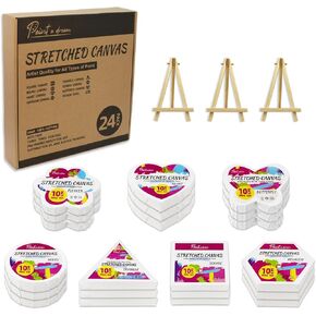 24Pack Stretched Canvas for Painting, 100% Cotton Painting Canvas with Easel Set, 5/8 Inch Profile of Super Value Pack, Art Supplies for Acrylics,Oils & Other Painting Media- 10cm