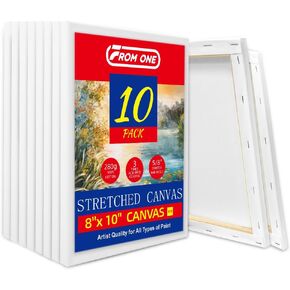 10 Pack Canvas for Painting, Painting Canvas 100% Cotton, 5/8 Inch Art Stretched White Blank Canvas for Acrylic & Acrylic Pouring Painting, Oil and Other Painting Media 8x10 Inch