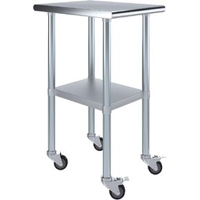 AmGood 24" x 18" Stainless Steel Work Table with Casters | Heavy Duty Metal Utility Table On Wheels | Kitchen Island Cart